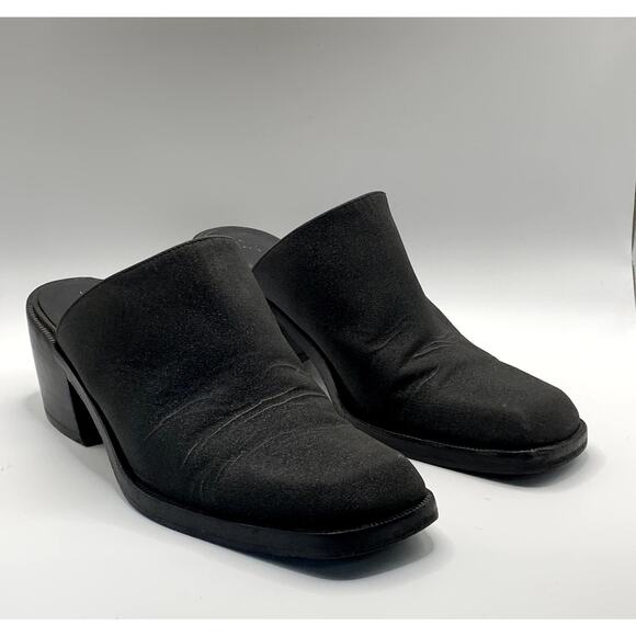 NODALETO Women's Black Shimmer Bulla Square-Toe Block-Heel Mules SZ